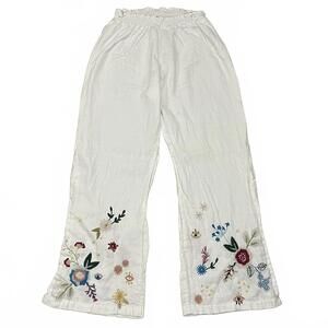 Johnny Was Martime High Slit Palazzo Pants White Linen Size Large (flaw)